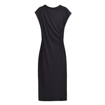 Spring And Summer New Round Neck Short Sleeve Pleated Dress Women