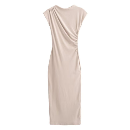 Spring And Summer New Round Neck Short Sleeve Pleated Dress Women