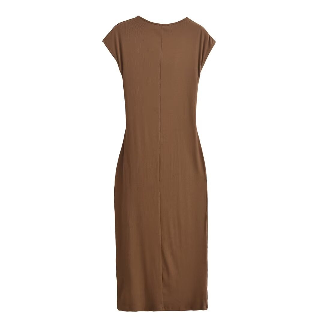 Spring And Summer New Round Neck Short Sleeve Pleated Dress Women