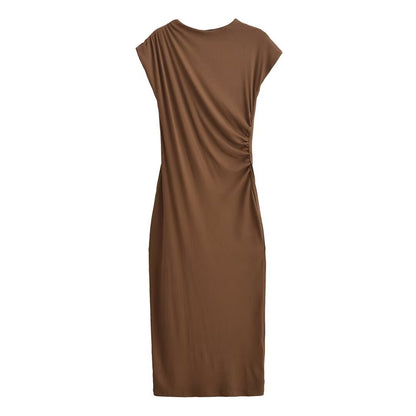 Spring And Summer New Round Neck Short Sleeve Pleated Dress Women